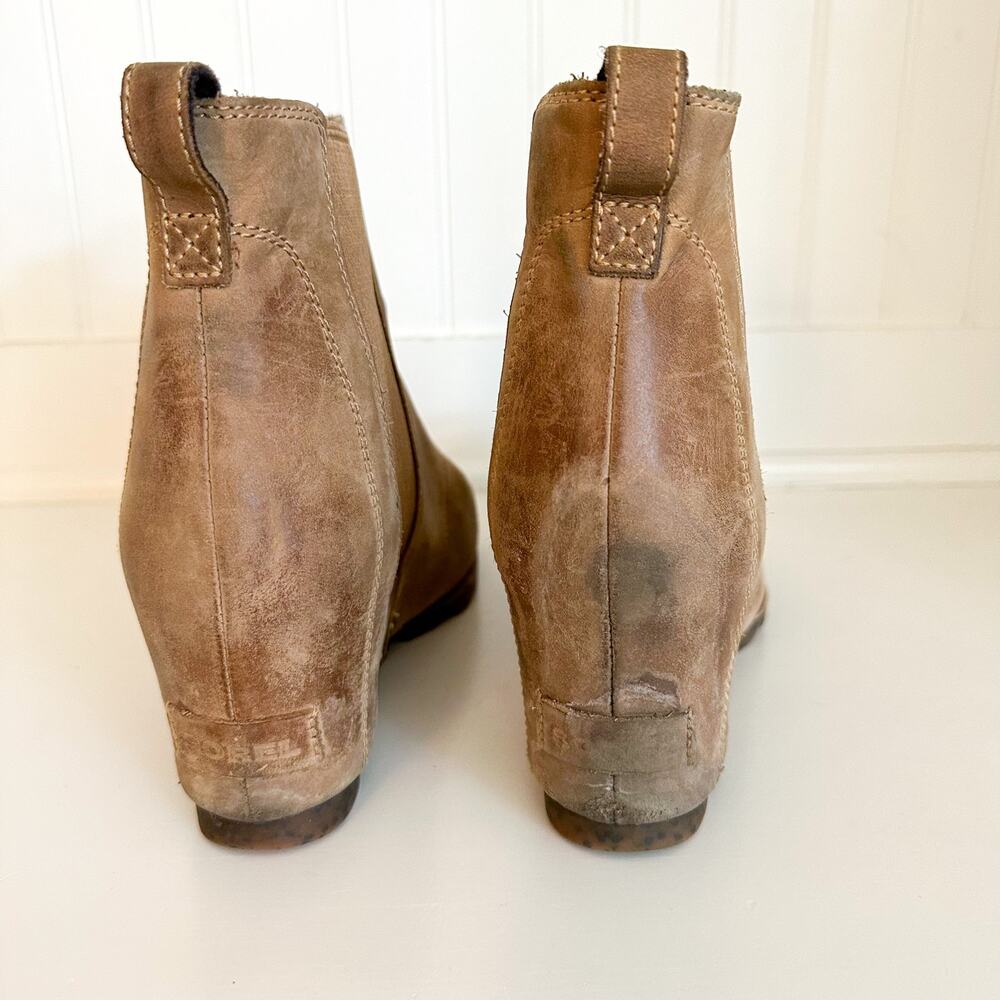 Sorel Lea Joan of Arctic Leather Wedge Ankle Bootie Brown 10.5 - Picture 6 of 9